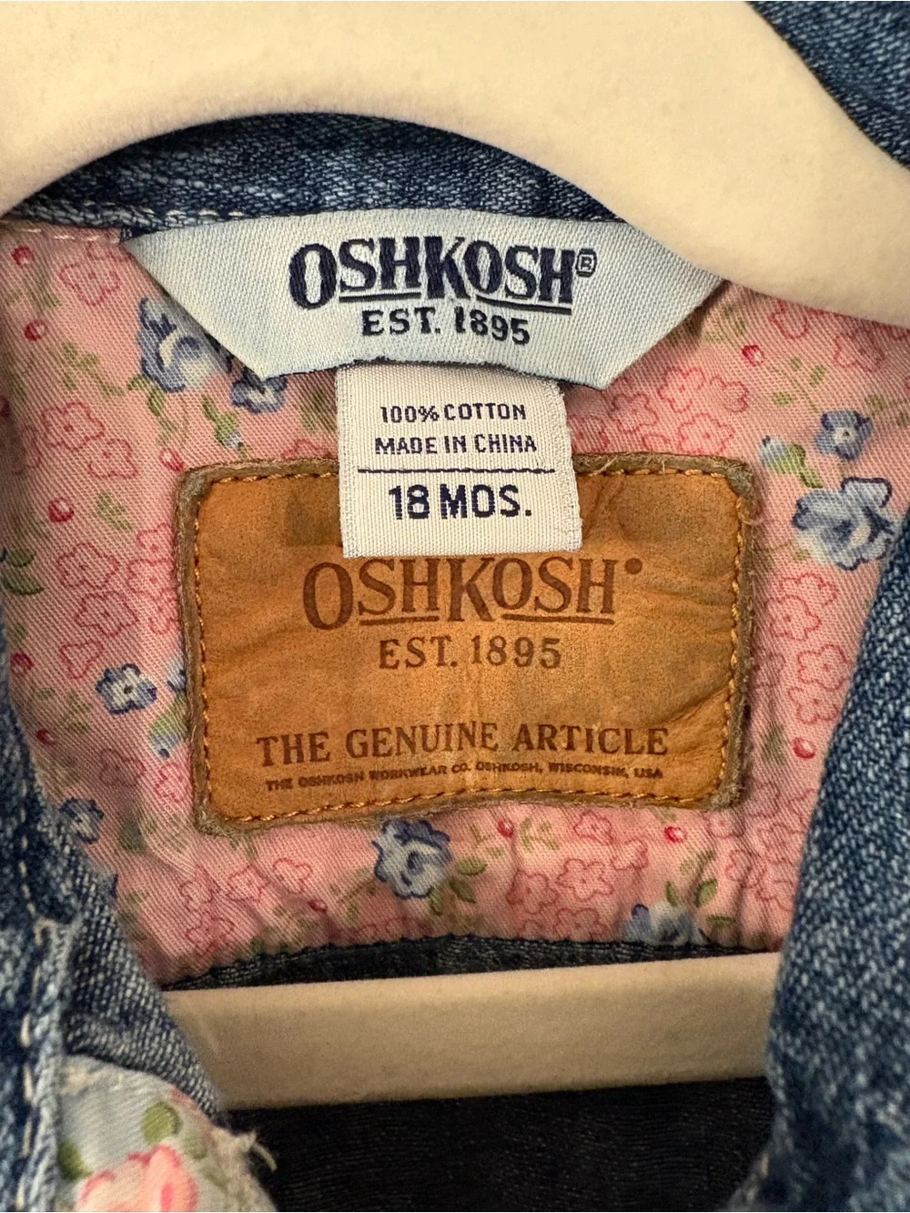 Y2K OshKosh B'gosh Girls' Blue Denim Jacket with Floral Embroidery
